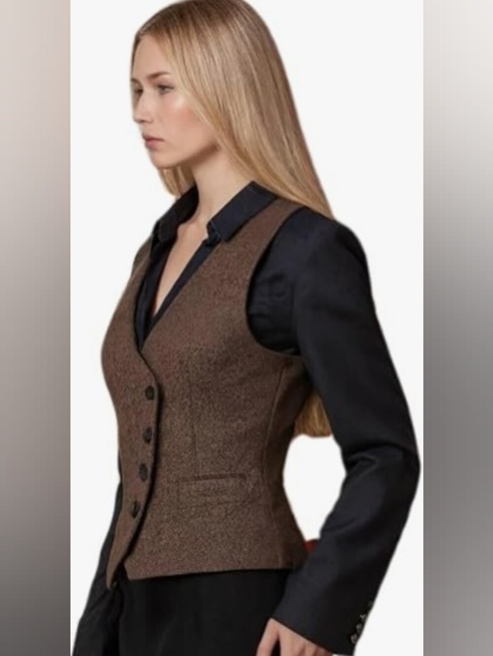 JYDress New Black Herringbone Tweed Work Slim Fit Waistcoat Sleeveless Vest XL - Picture 9 of 9